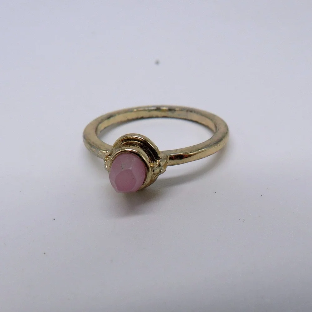 Gold Tone Pink Faceted Stone Solitaire Ring Size 7 Minimalist Stacking Band